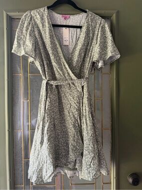 Francesca's Collections Sage Green Floral Wrap Mini Dress